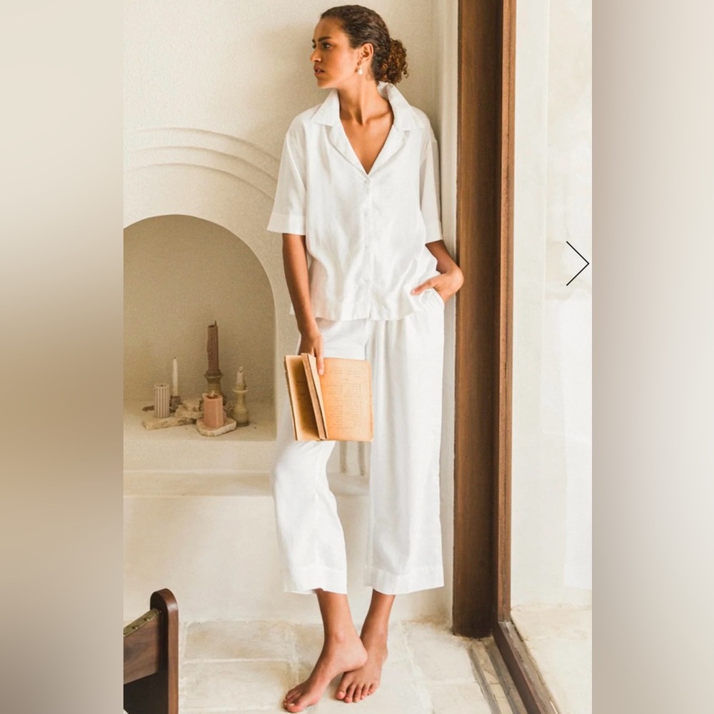 Piyama white linen blend lounge set